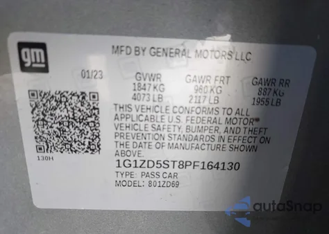 2023 Chevrolet Malibu Fwd 1Lt from USA, damaged, VIN 1G1ZD5ST8PF164130